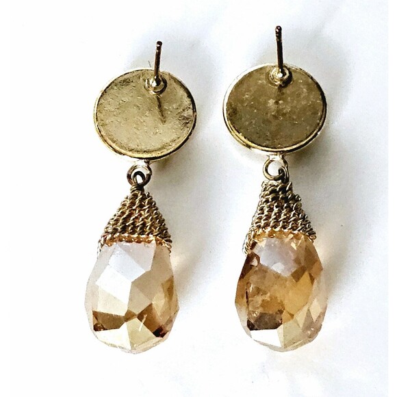 VTG Crystal Topaz Earrings Dangle Tear Drop Gold Tone Wire Wrap Stud 1.75" EUC - Picture 4 of 6
